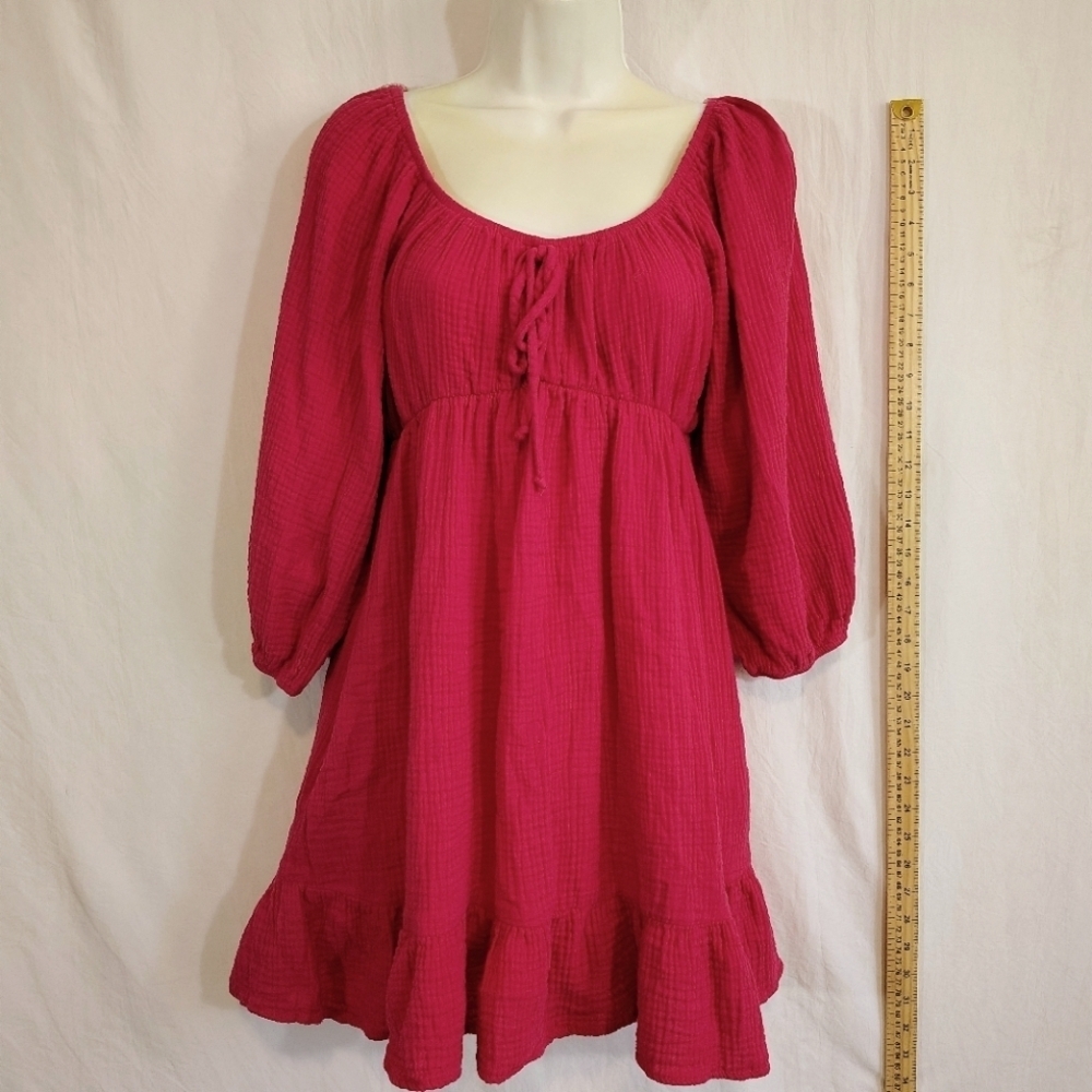Hot Pink Mid Sleeve Short Dress